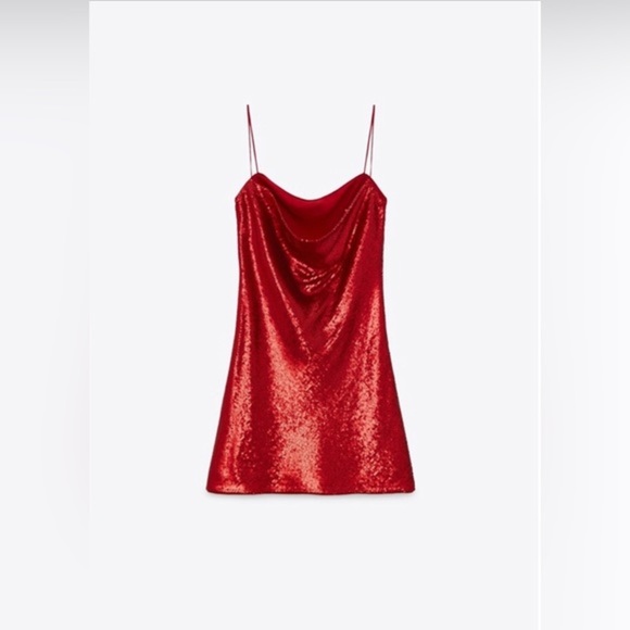 Zara red sequin blogger favorite back cowl neck draped mini dress size small new - Picture 13 of 16